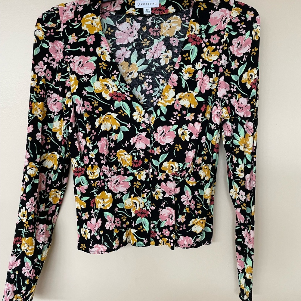 Warehouse Black Floral Blouse